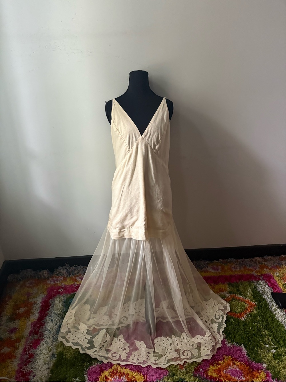 Anthropologie x Celandine Sheer Lace Hem Slip Mini Dress
